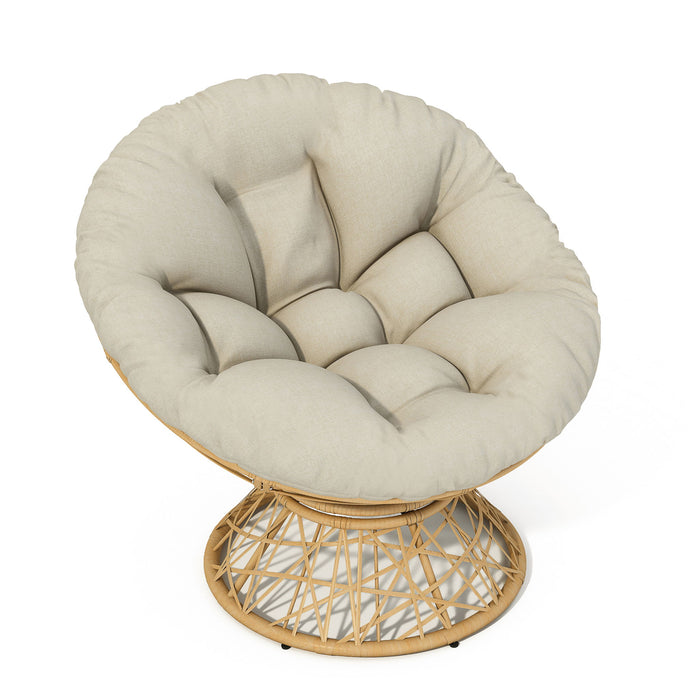 Ergonomic Wicker Chair With Cloud Thick Density Cushion, 3 Proof Cover High Capacity Iron Frame Fluid 360° Swivel