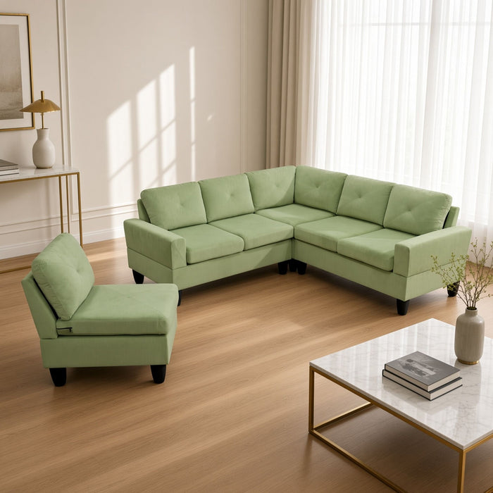 Modular L - Shaped Sectional Sofa, 6 Seater, 4 Piece Couch With Chaise - Green
