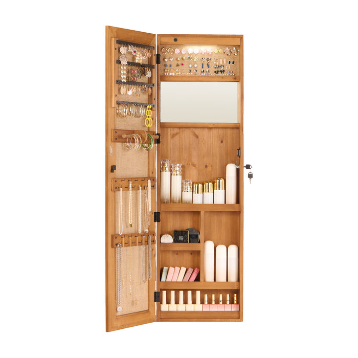 Jewelry Armoire Organizer With Full Length Mirror, Wall Mounted Lockable Cabinet With LED Light