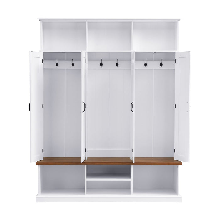 Entryway Hall Tree With Bench, 3 Top Cubbies & Bottom Storage Space