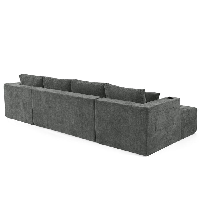 U - Shaped Sectional Sofa, Cup Holders & Side Pockets For Living Room