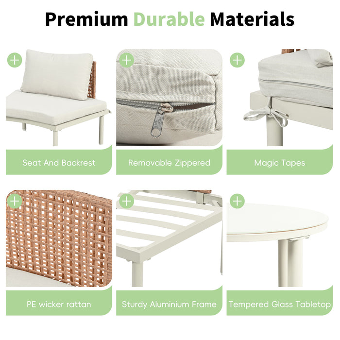 6 Piece Patio Set, Half Moon Outdoor Sectional Sofa With 2 High Low Coffee Tables, 4 Pillows & Cushions