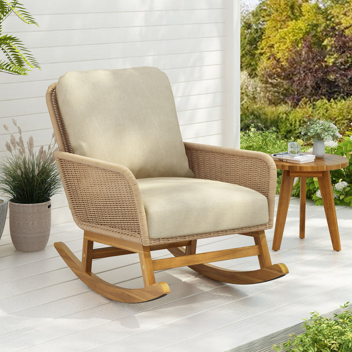 Contemporary Minimalist Wicker Rocking Chair With Soft Polyester Cushions