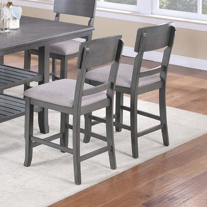 7 Piece Counter Height Dining Set With Storage Shelves, Table & 6 High Chairs - Gray