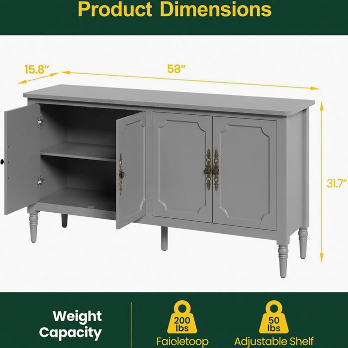 Vintage Buffet Cabinet With Adjustable Shelves