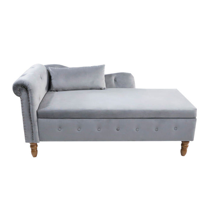 Chaise Lounge Indoor, Velvet Lounge Chair For Bedroom With Storage & Pillow, Modern Upholstered Rolled Arm Chase Lounge For Sleeping With Nailhead Trim For Living Room Bedroom Office