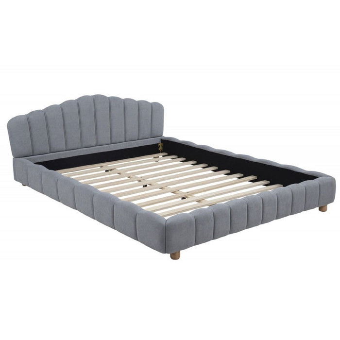 Queen Upholstered Platform Bed, Low Profile Frame - Light Blue