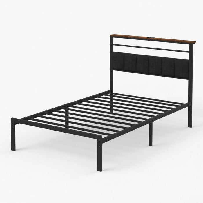 Platform Bed Frame With Charging Station & Headboard Storage