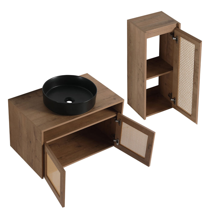Bathroom Vanity With Art Sink And Side Cabinet, Float Mounting Design