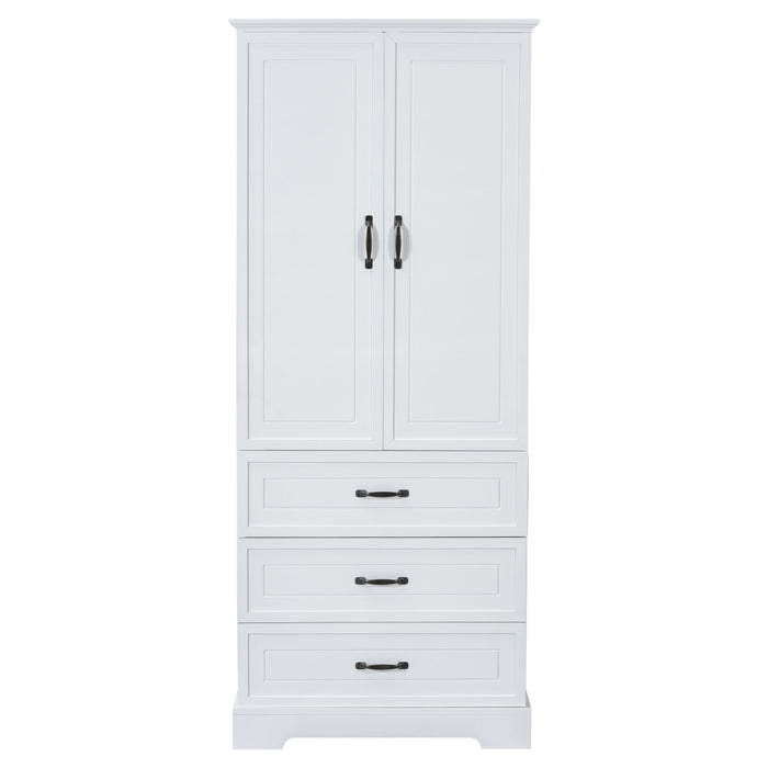 Tall Bathroom Storage Cabinet With 2 Doors And Drawers, Adjustable Shelf - White