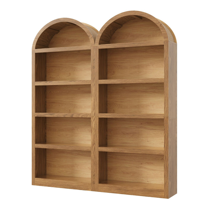 Freestanding Tall 5 Tier Display Bookcase For Living Room (Set of 2) - Brown