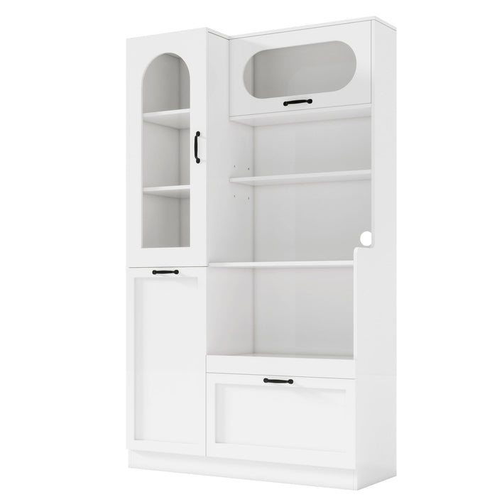Tall Freestanding Kitchen Pantry Cabinet With Arched Glass Door