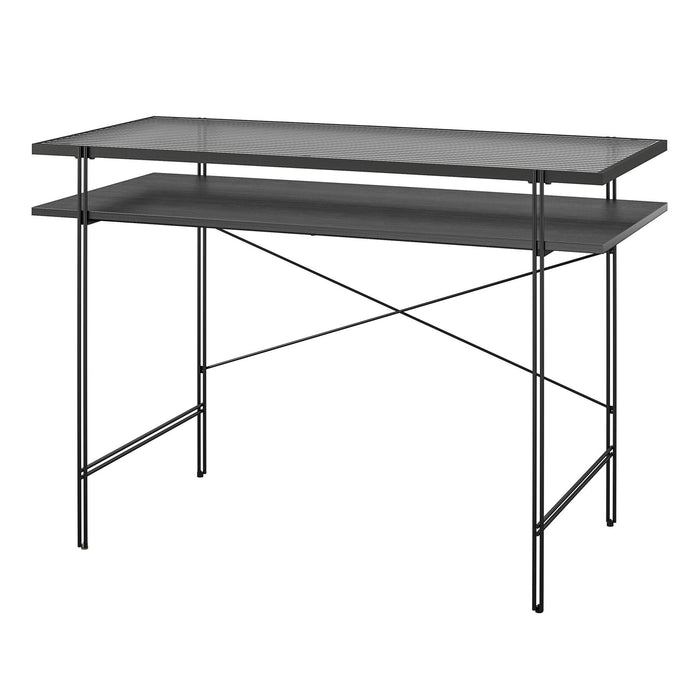 Vance - Computer Desk With Fluted Glass Desktop - Black