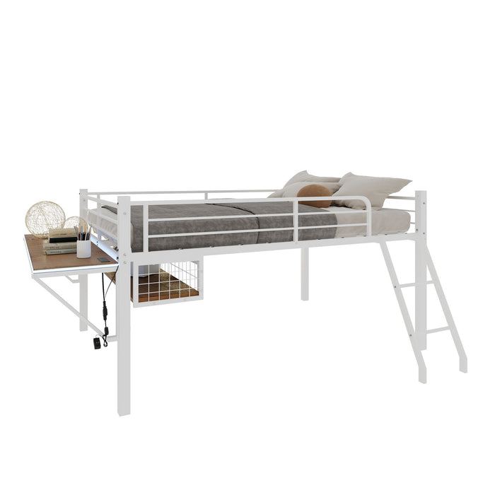 Loft Bed With Built In Desk, LED Light Strip