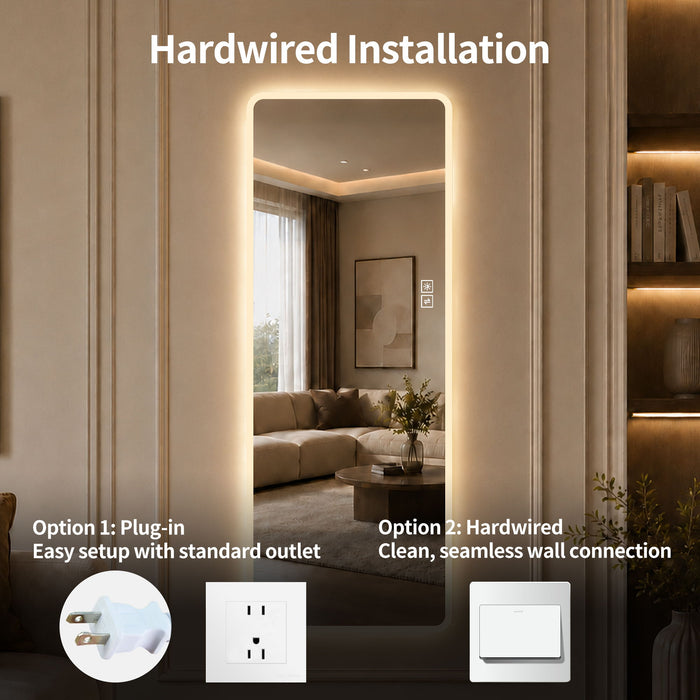 LED Full Length Mirror With Frosted Edge Lighting, 3 Color Temperatures