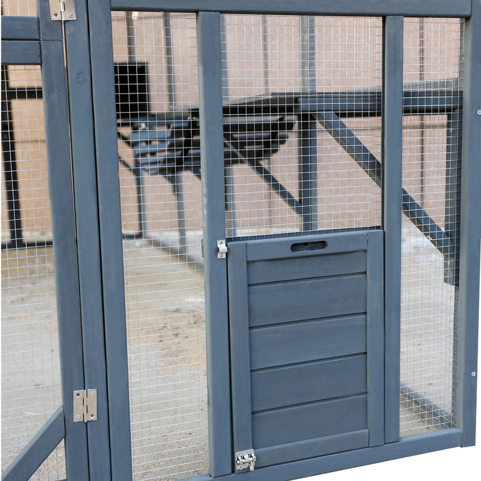 Spacious Wooden Cat Catio Outdoor Kitty House With Bridges And Roof Cover - Gray