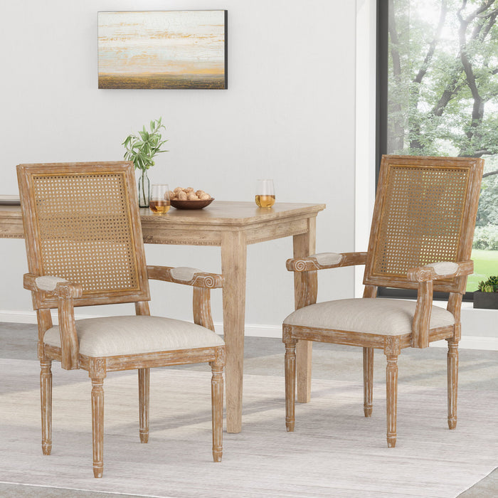 Upholstered Dining Chair With Cane Backrest