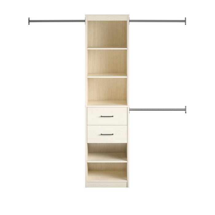 Kelly - 5 Shelf 2 Drawer Closet Organizer With 3 Adjustable Hanging Rods - Ivory