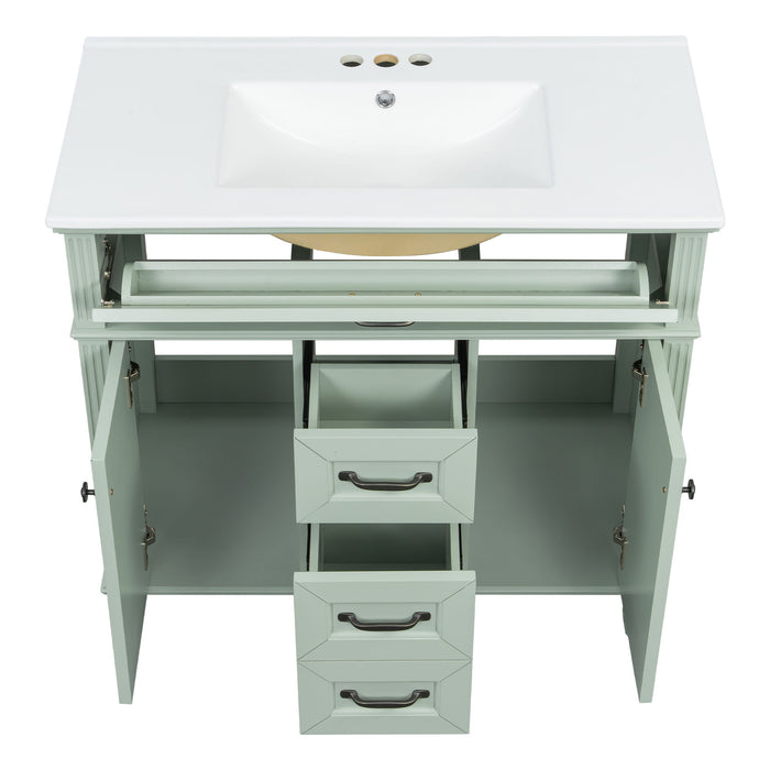 Bathroom Vanity With Sink, Flip-Out Top Drawer, Soft Close Doors, 2 Storage Drawers