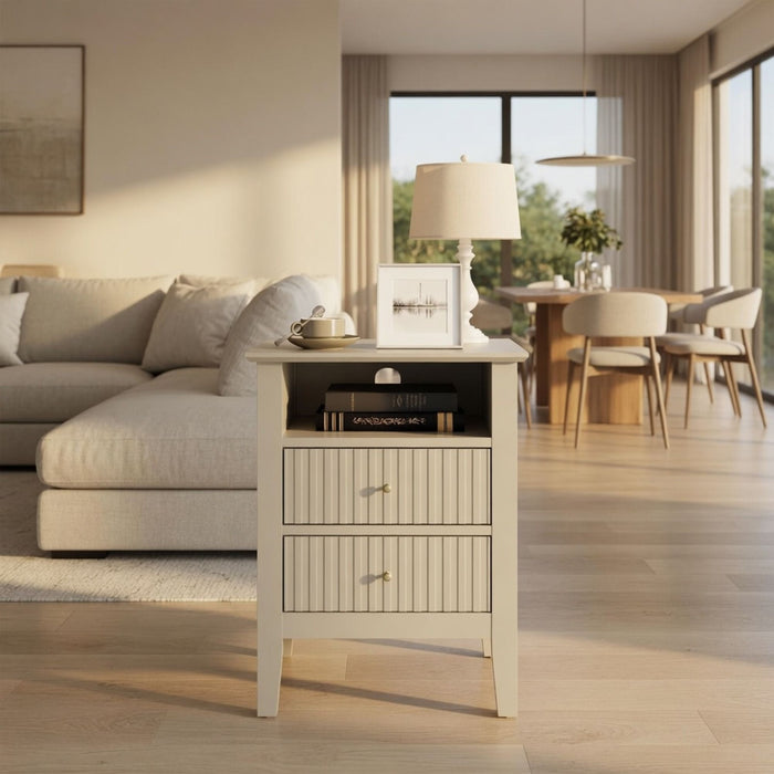 Fluted Nightstand With 2 Drawers