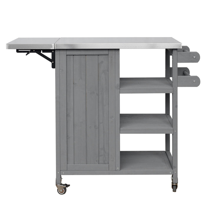 Foldable Outdoor Kitchen Island With Storage Cabinet