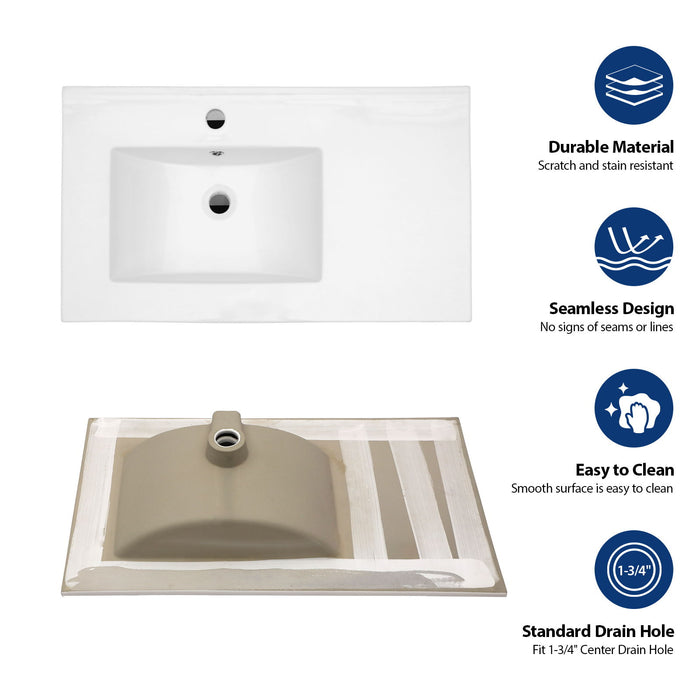 Console Sink With Legs, 32" X 18.5", Durable Porcela With Support - White / Black