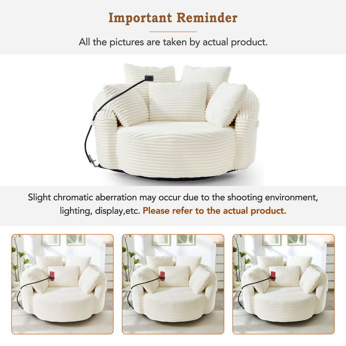 Swivel Accent Barrel Chair With Adjustable Phone Holder, 5 Pillows For Living Room