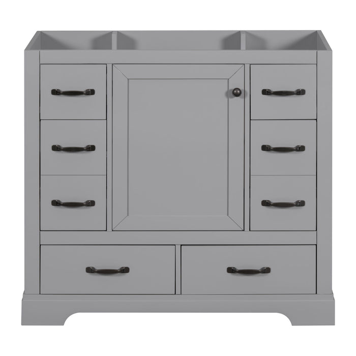 36" Bathroom Vanity Without Sink, Cabinet Base Only, 6 Drawers, Multi Functional Drawer Divider, Adjustable Shelf - Gray