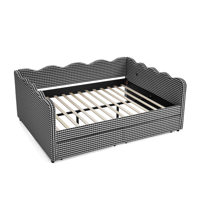 Gingham Daybed With USB Charging Port, Wave-Shaped Design