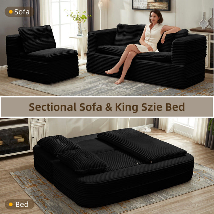 Multi Functional Sectional Sofa Bed With Independent Chaise Lounge And Functional Blanket