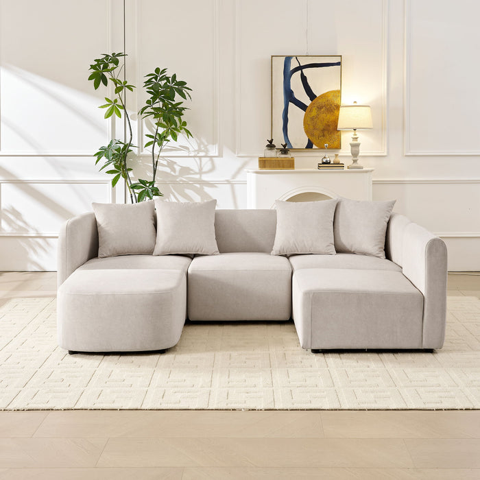 L-Shaped Modular Sectional Sofa With Ottoman, Living Room Furniture Set - Beige