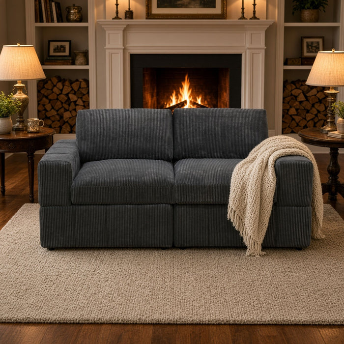 Oversized Modular Loveseat, 2 Piece Living Room Sofa Set - Dark Gray