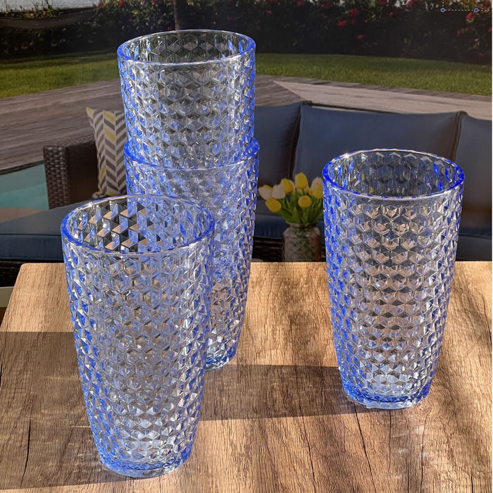Leading Ware Diamond Cut Acrylic Drinking Glasses (Set of 4)