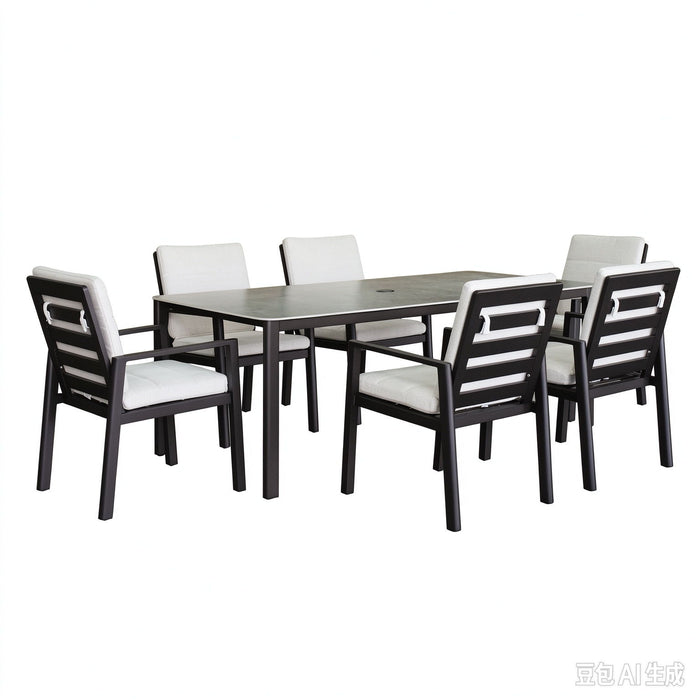 Verona - Dining Outdoor 7 Pieces Set - Dark Espresso / Gray / Off White