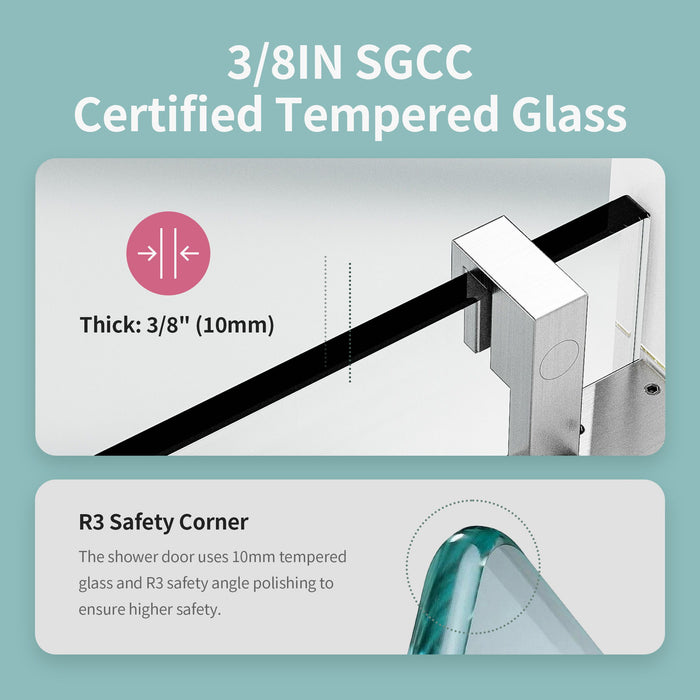 Frameless Sliding Shower Door With Soft- Close, 3 / 8" Tempered Glass