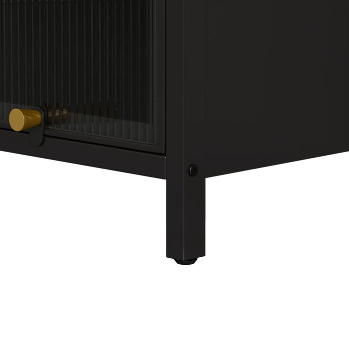 Glass Door Cabinet With Tier Storage