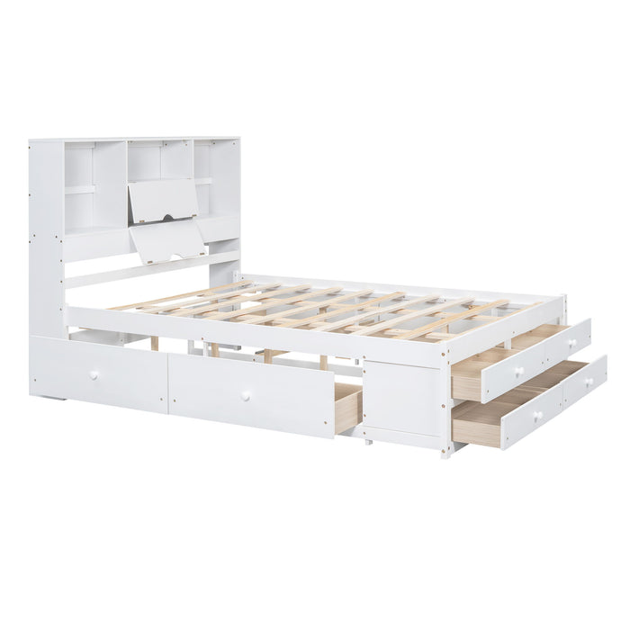 Platform Bed With Storage Headboard And 8 Drawers