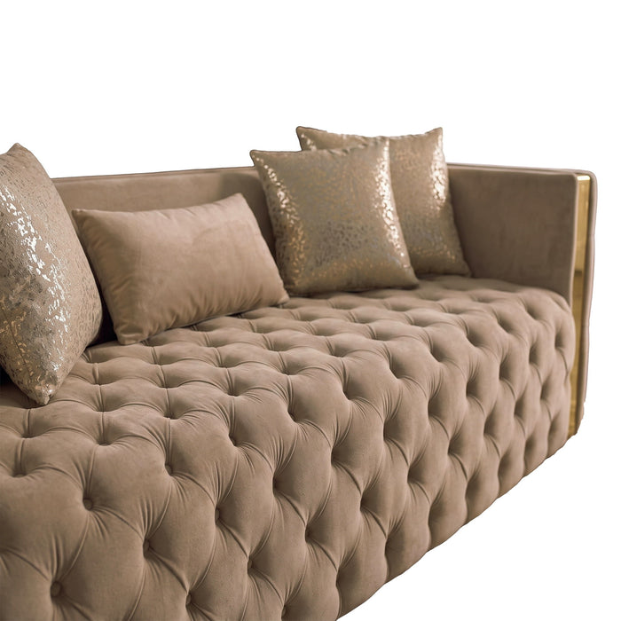 Naomi - Button Tufted Sofa - Taupe