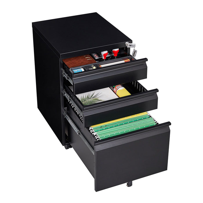 3-Drawer Mobile Filing Cabinet With Lock, Legal/Letter Storage