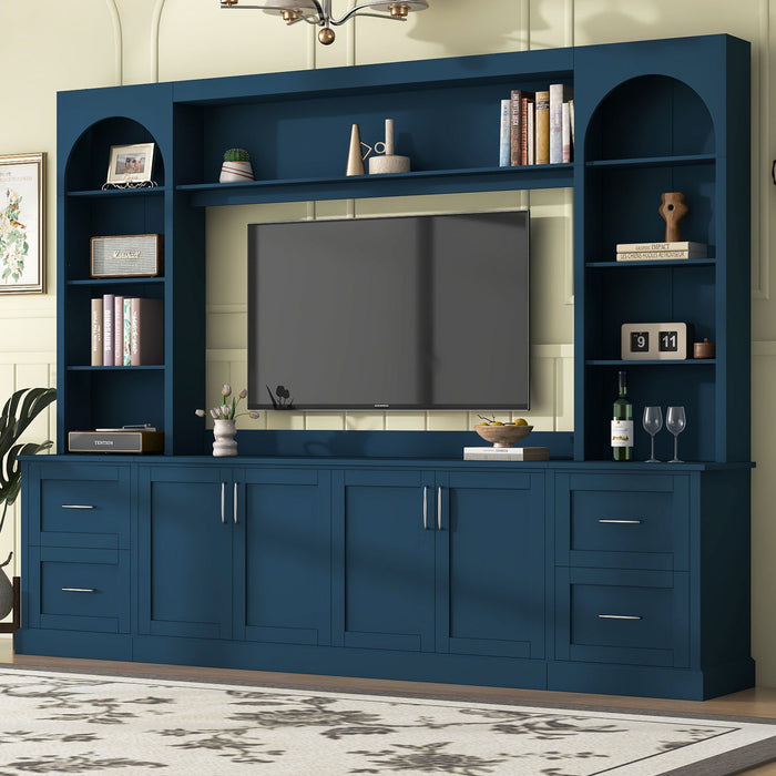 Arched Entertainment Center Wall Unit With Drawers, TV Stand