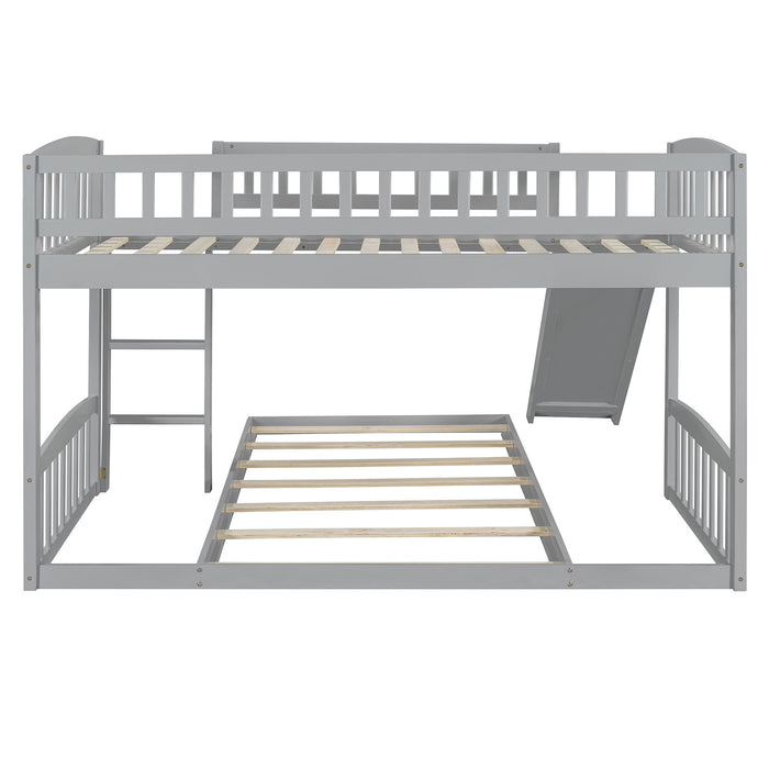 Twin Over Twin Classic Bunk Bed With Slide And Ladder - Gray