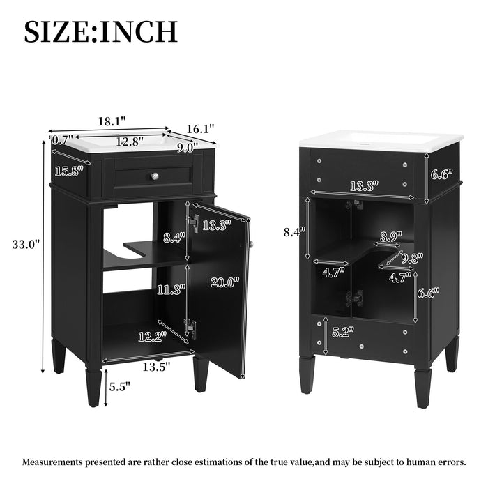 French Style Bathroom Vanity With Sink, Soft-Closing Door, Adjustable Shelf, Rectangular Design