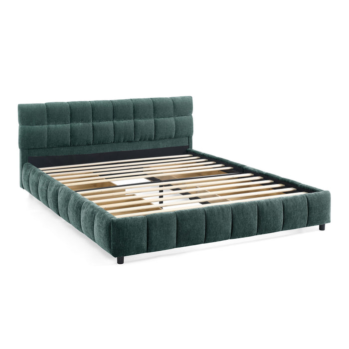 Modern Platform Bed Frame With Thick Chenille Fabric