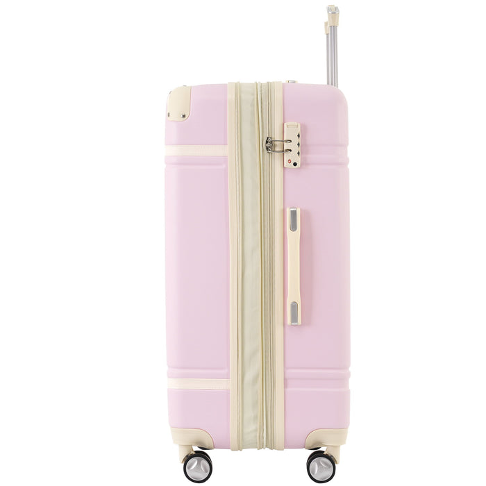 Hardshell Luggage Set With Double Spinner Wheels, Tsa Lock, Lightweight Suitcase, 28" With Bags - Light Pink