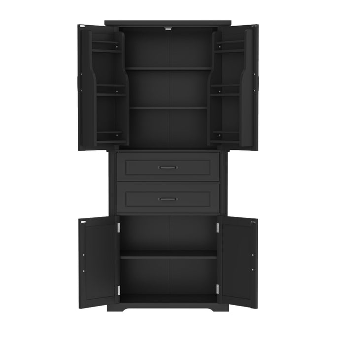 Storage Cabinet With Adjustable Shelves, 2 Drawers, Doors