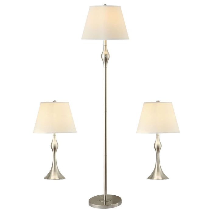 3 Piece Lamp Set, Floor Lamp And 2 Table Lamps - Silver