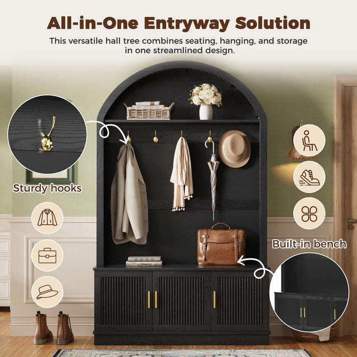 Arched Top Hall Tree With 5 Hooks