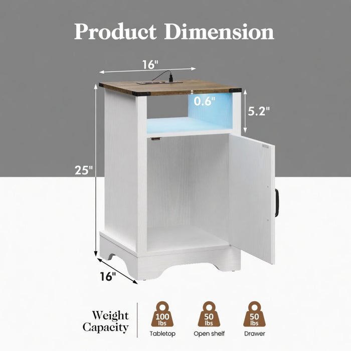 Farmhouse Nightstand With Charging Station & Storage