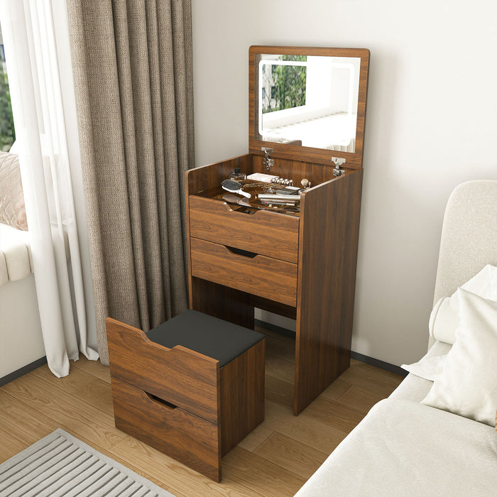 Vanity Desk With Lighted Mirror & Stool