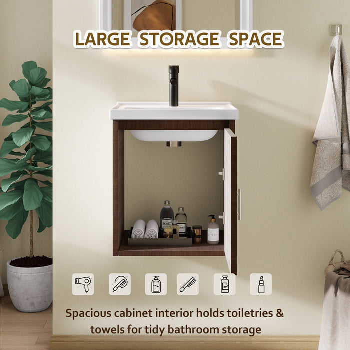 Floating Bathroom Vanity Combo, Wall Mounted Cabinet With Sink & Soft Close Doors For Small Bathrooms